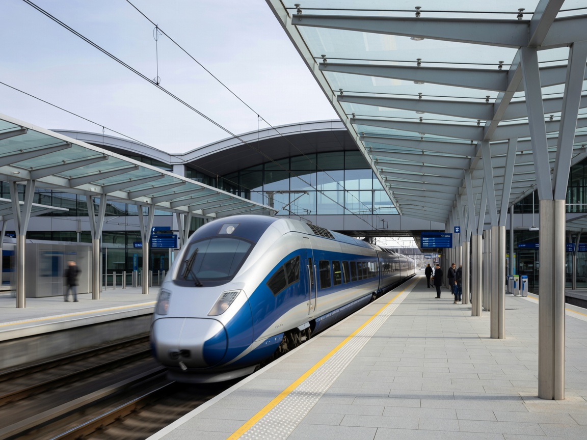 High speed train leaving modern European platform
